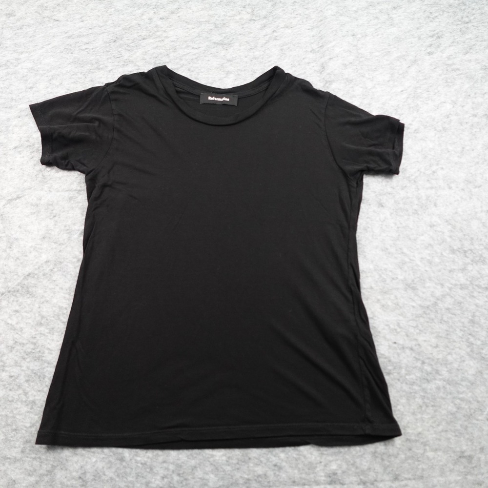 Reformation Top Womens Large Black Tencel Tee TShirt Crew Neck‎ Short Sleeve